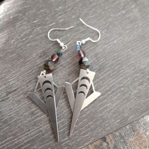 Source Unknown Silver and Black Abstract Earrings